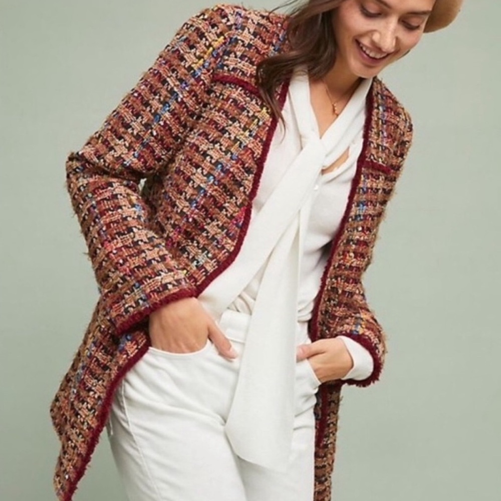 Anthropologie Multi Color Tweed Jacket Long Sleeve SIZE LARGE By Ett Twa NEW